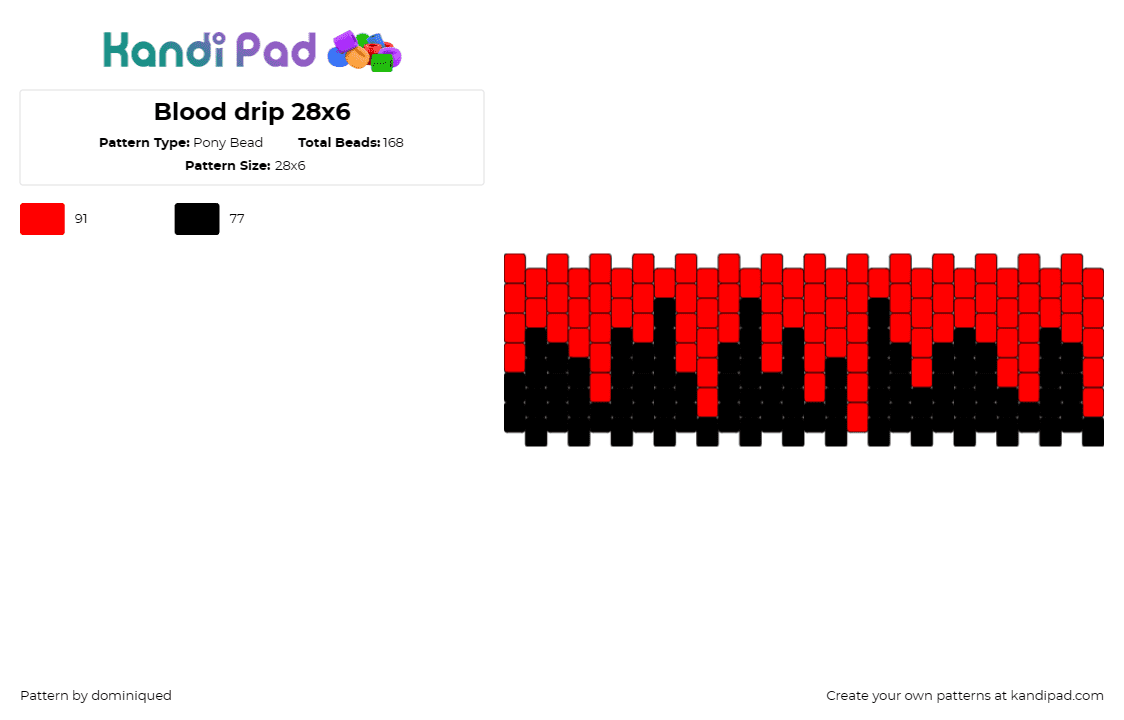 Blood drip 28x6 - Pony Bead Pattern by dominiqued on Kandi Pad - blood,drip,cuff,halloween,horror,themed accessory,dramatic,vivid contrast,red