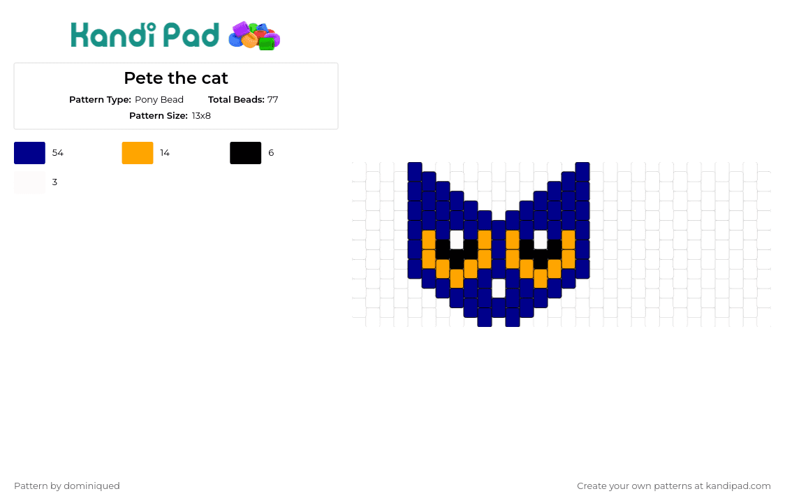 Pete the cat - Pony Bead Pattern by dominiqued on Kandi Pad - pete,cat,book,blue,children's literature,animal,feline,character,story