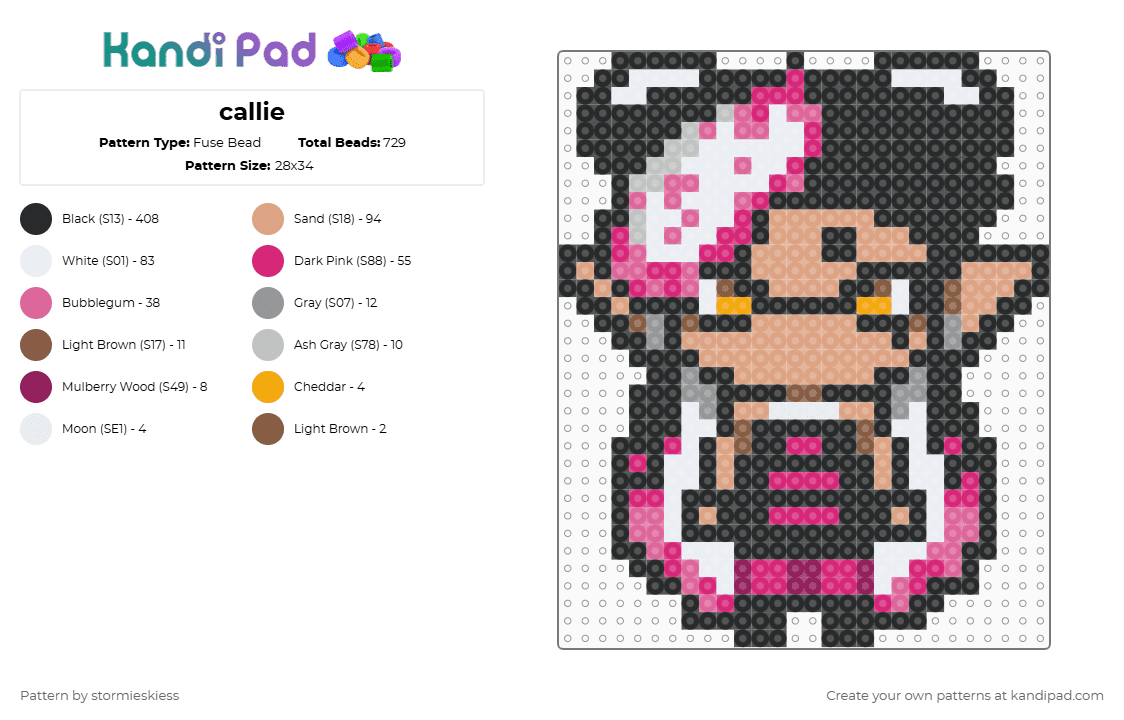 callie - Fuse Bead Pattern by stormieskiess on Kandi Pad - black,pink,beige