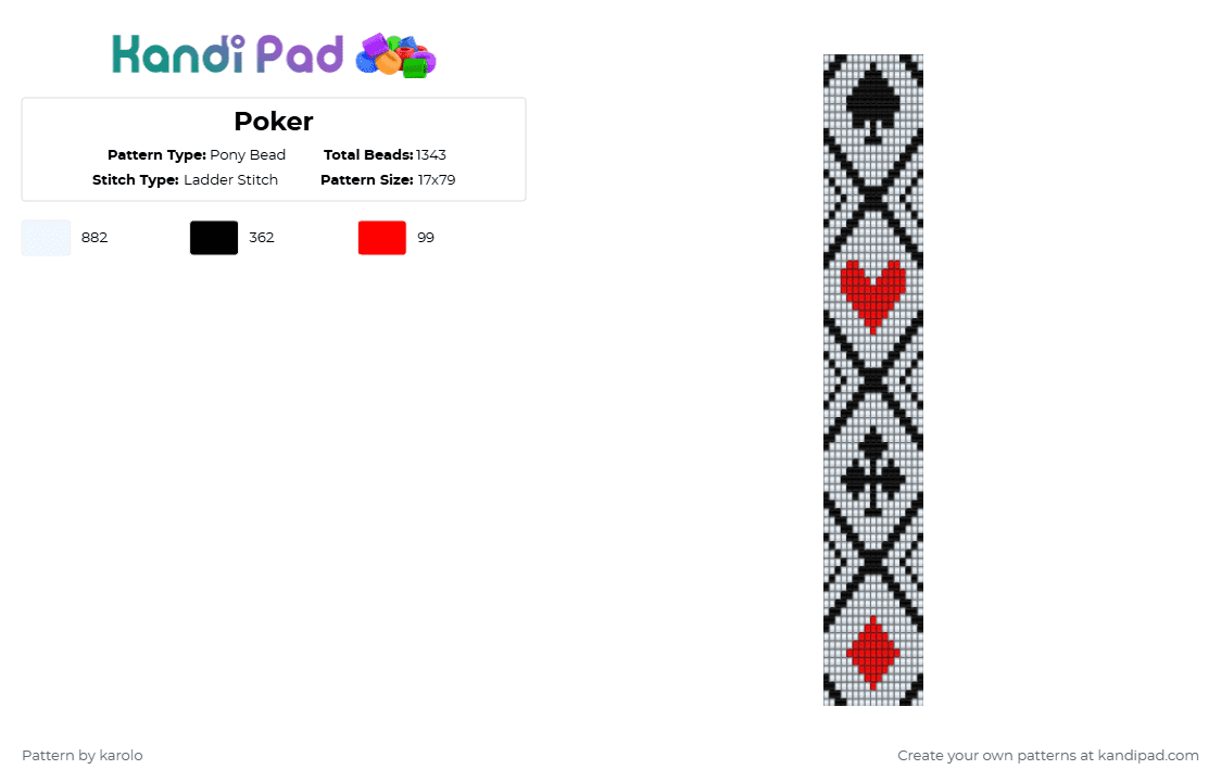 Poker - Pony Bead Pattern by karolo on Kandi Pad - white