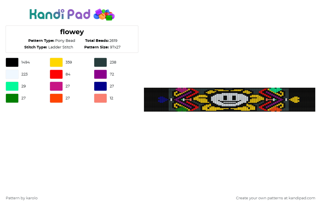 flowey - Pony Bead Pattern by karolo on Kandi Pad - black, pink, red, yellow