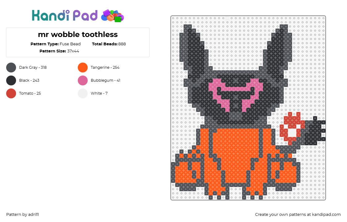 mr wobble toothless - Fuse Bead Pattern by adri11 on Kandi Pad - mr wobble,toothless,ganja white night,how to train your dragon,mashup,music,dj,edm,animation,movie,orange,black