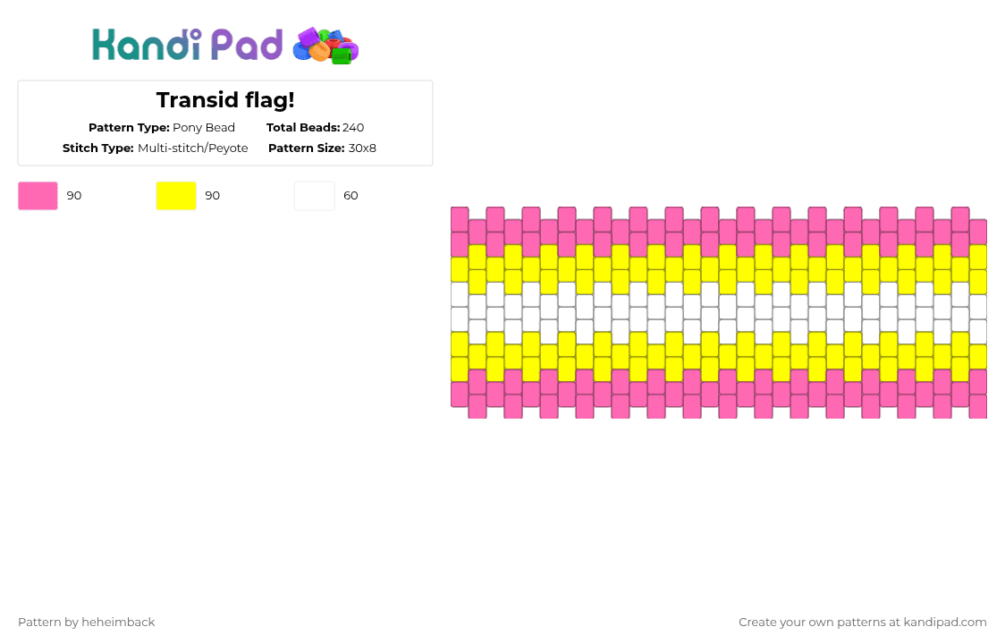Transid flag! - Pony Bead Pattern by d4rksh1p-ch4n on Kandi Pad - pink,yellow,radqueer,transid