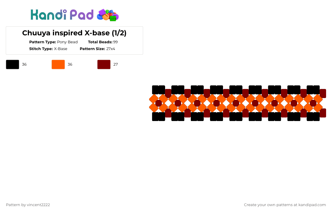 Chuuya inspired X-base (1/2) - Pony Bead Pattern by vincent2222 on Kandi Pad - brown,orange,chuuya,bsd,kandi,chuuya nakahara,bungo stray dogs,xbase