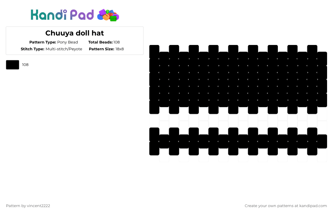 Chuuya doll hat (2/3) - Pony Bead Pattern by vincent2222 on Kandi Pad - black, bsd, chuuya, chuuya doll, chuuya hat, doll hat, kandi