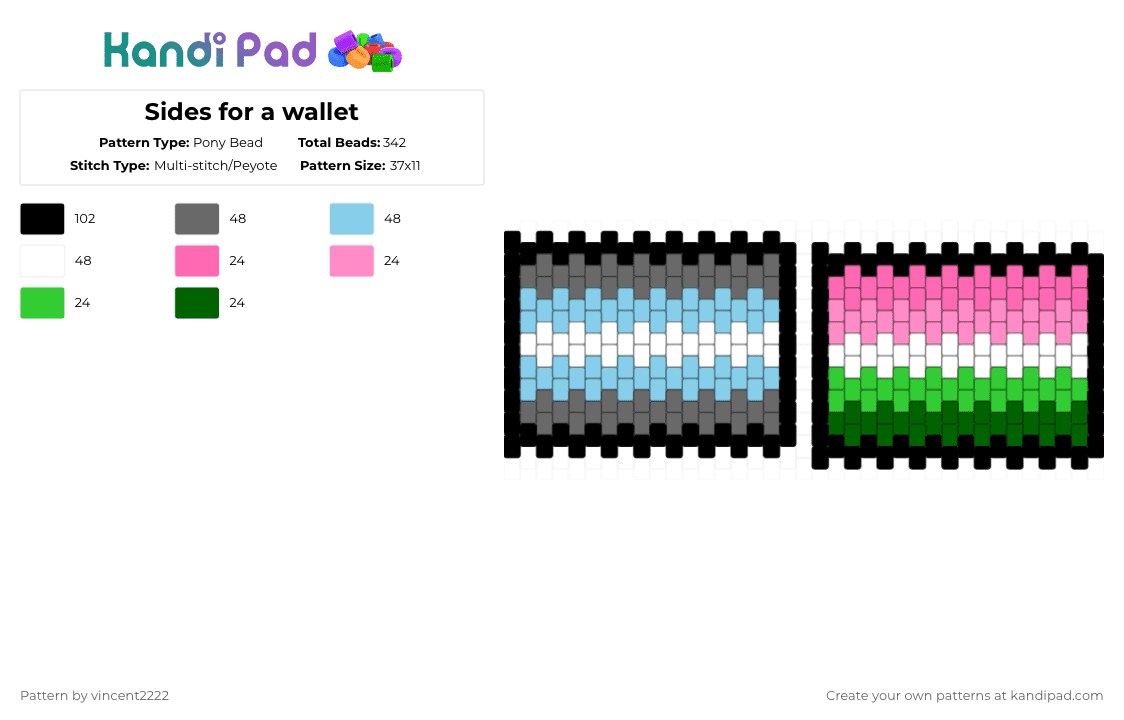 Sides for a wallet - Pony Bead Pattern by vincent2222 on Kandi Pad - gray,light blue,pink,green