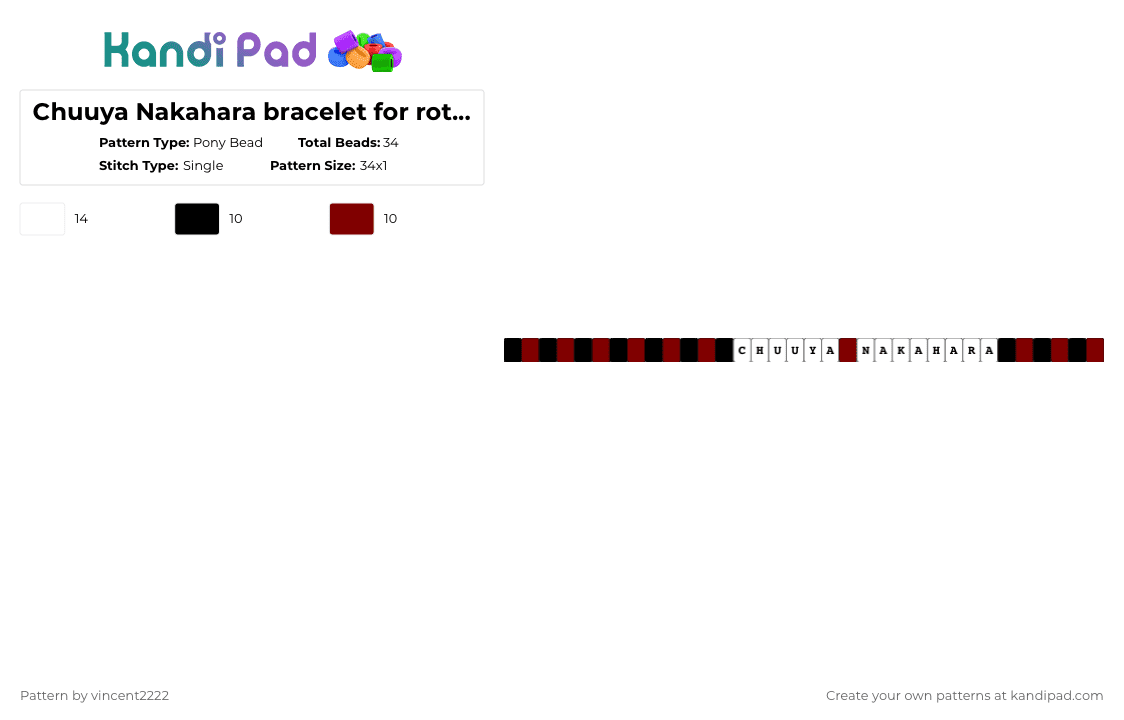 Chuuya Nakahara bracelet for rotator (2/2) - Pony Bead Pattern by vincent2222 on Kandi Pad - white,brown,chuuya,bsd,chuuya nakahara,bungo stray dogs,kandi