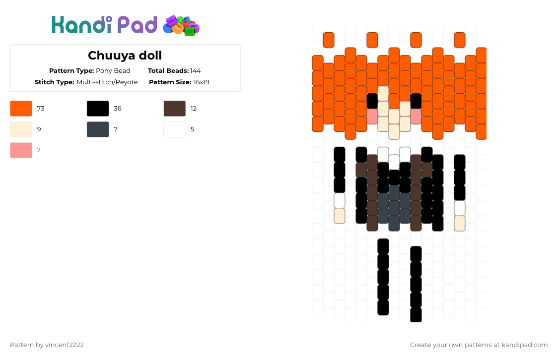 Chuuya doll (1/3) - Pony Bead Pattern by vincent2222 on Kandi Pad - orange,chuuya,doll,kandi,bsd,chuuya doll