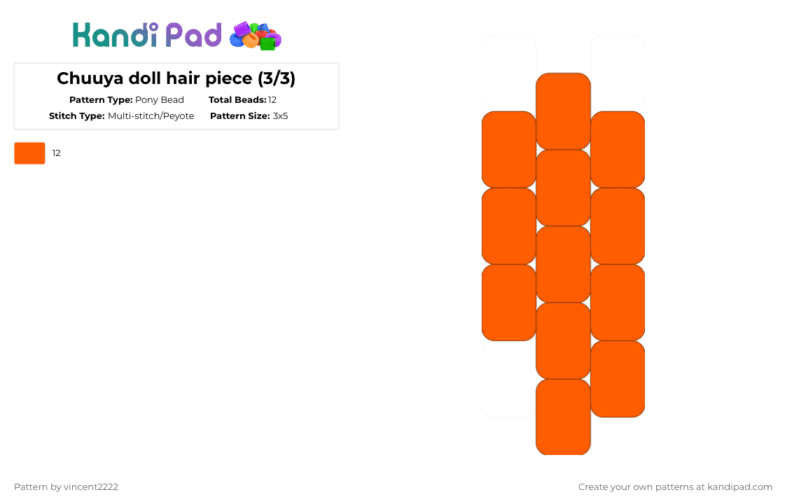 Chuuya doll hair piece (3/3) - Pony Bead Pattern by vincent2222 on Kandi Pad - bsd, chuuya, chuuya doll, kandi, orange