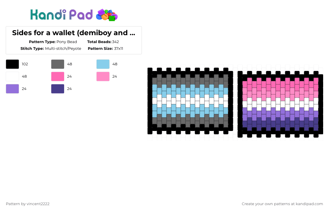 Sides for a wallet (demiboy and almondsexual-verian) - Pony Bead Pattern by vincent2222 on Kandi Pad - gray,light blue,pink,purple