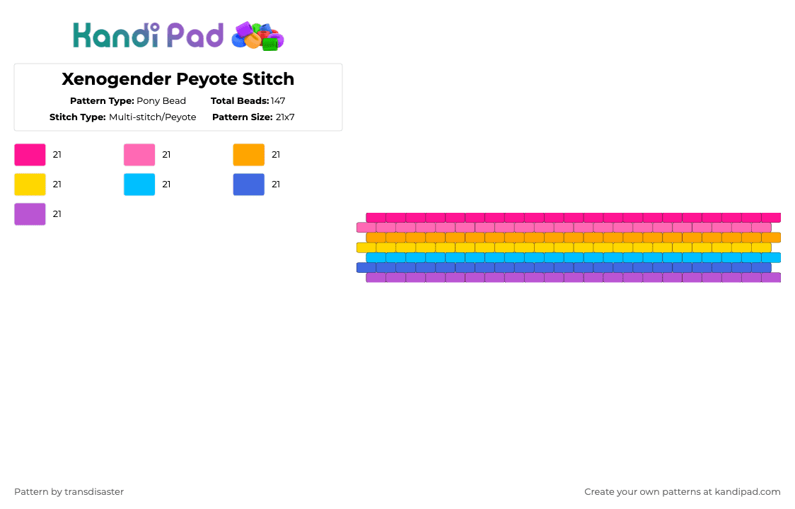 Xenogender Peyote Stitch - Pony Bead Pattern by transdisaster on Kandi Pad - pink,pride,xenogender