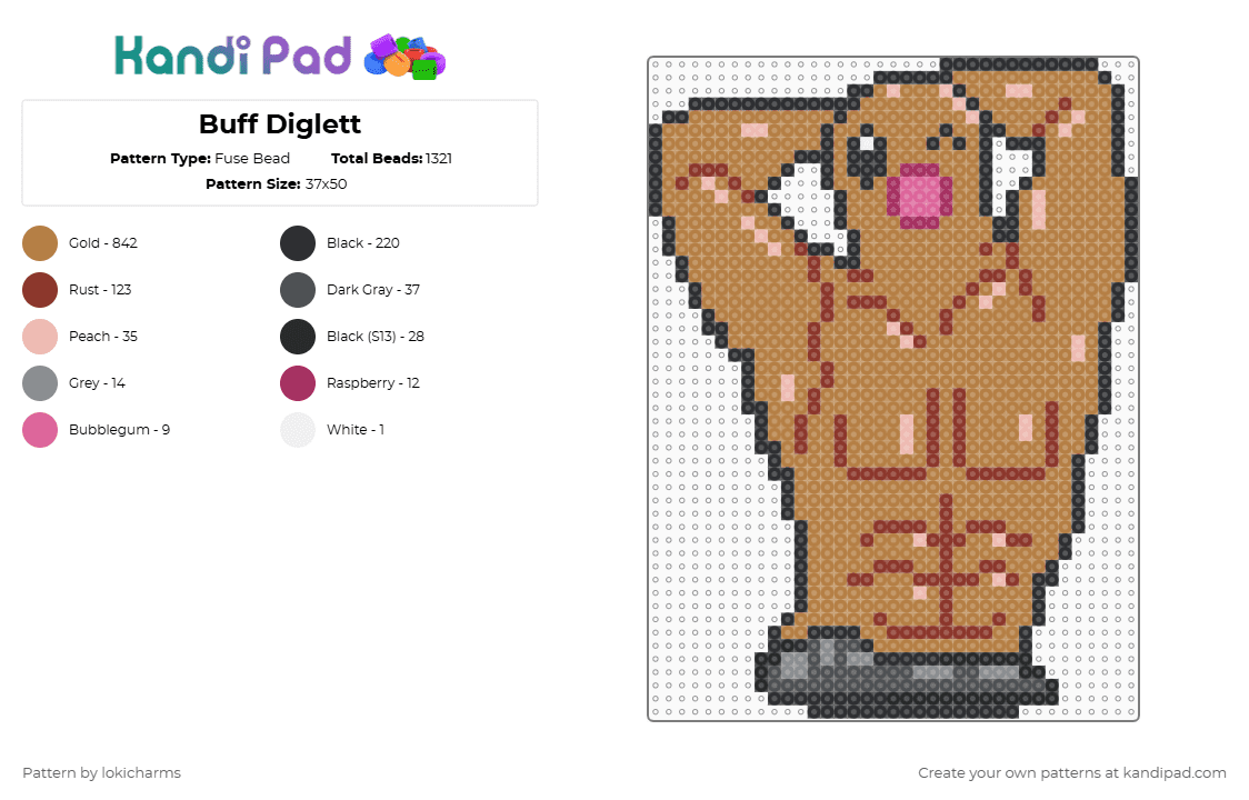 Buff Diglett - Fuse Bead Pattern by lokicharms on Kandi Pad - tan
