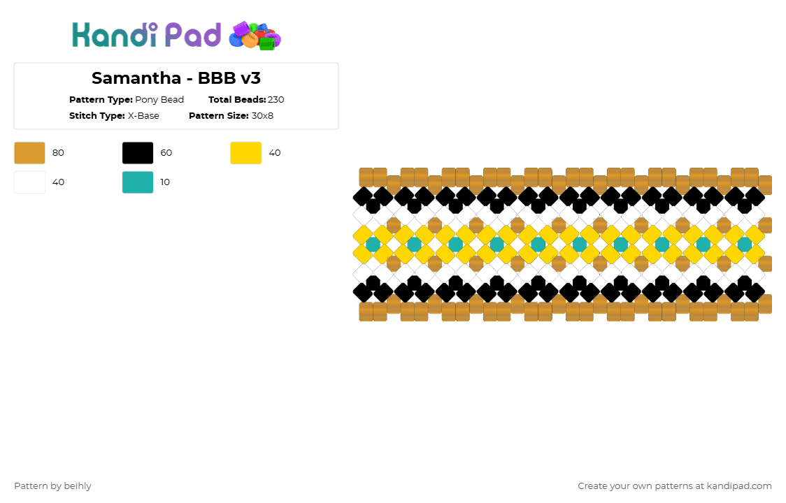 Samantha - BBB v3 - Pony Bead Pattern by beihly on Kandi Pad - orange