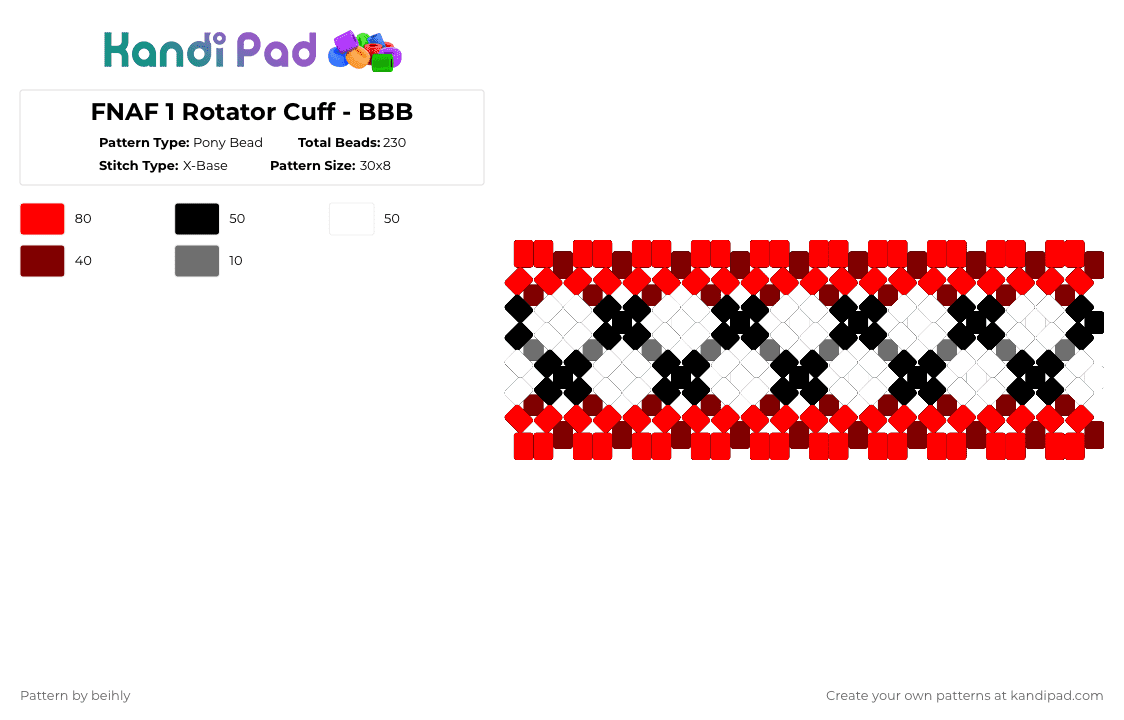 FNAF 1 Rotator Cuff - BBB - Pony Bead Pattern by beihly on Kandi Pad - red