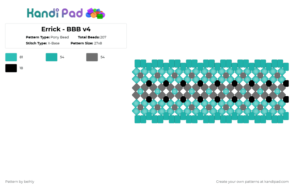 Errick - BBB v4 - Pony Bead Pattern by beihly on Kandi Pad - teal,gray