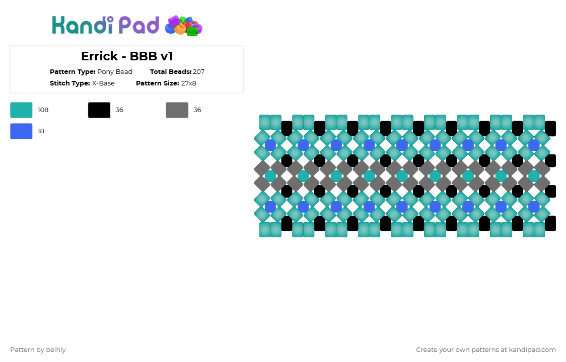 Errick - BBB v1 - Pony Bead Pattern by beihly on Kandi Pad - teal