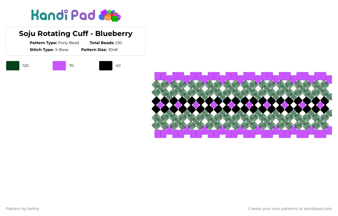 Soju Rotating Cuff - Blueberry - Pony Bead Pattern by beihly on Kandi Pad - black,purple