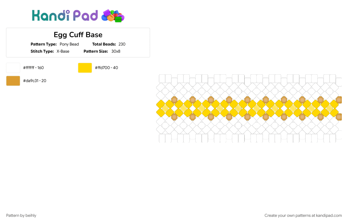 Egg Cuff Base - Pony Bead Pattern by beihly on Kandi Pad - orange, white, yellow