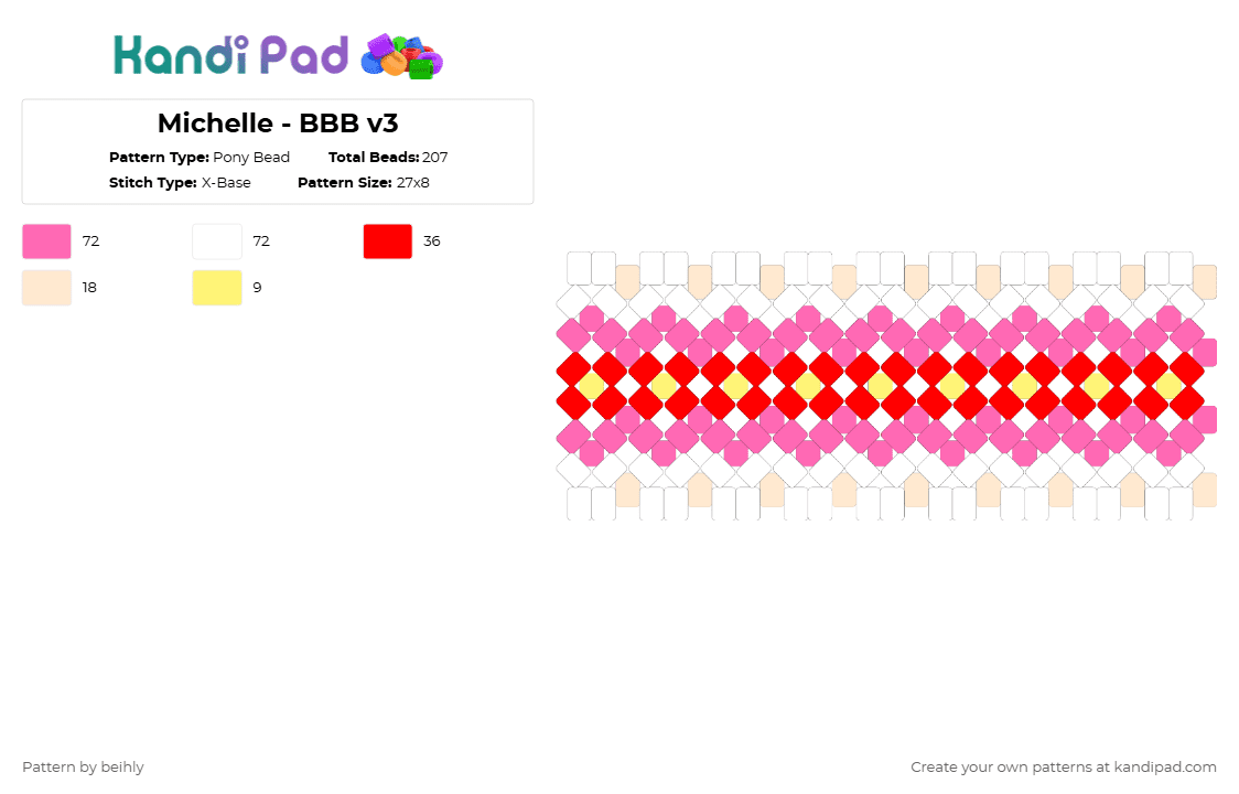 Michelle - BBB v3 - Pony Bead Pattern by beihly on Kandi Pad - red,pink