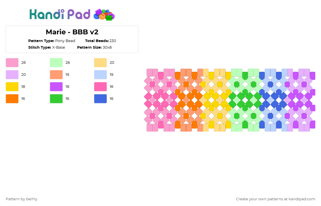 Marie - BBB v2 - Pony Bead Pattern by beihly on Kandi Pad - pink,orange,yellow,teal
