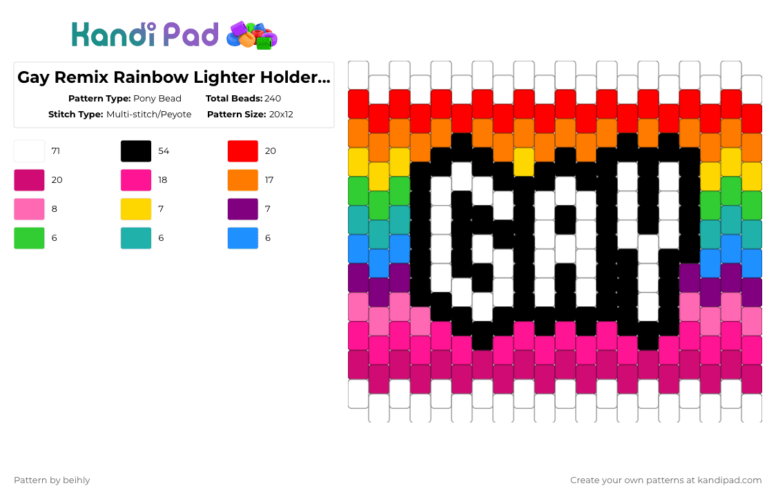 Gay Remix Rainbow Lighter Holder (Mini Beads) - Pony Bead Pattern by beihly on Kandi Pad - white,red,orange,pink