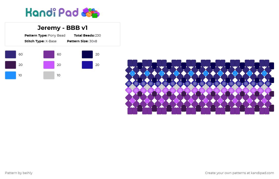 Jeremy - BBB v1 - Pony Bead Pattern by beihly on Kandi Pad - purple,pink