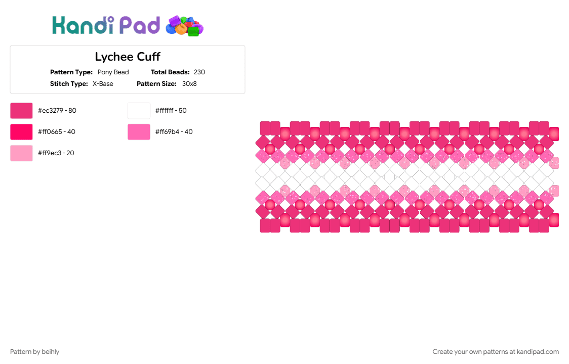 Lychee Cuff - Pony Bead Pattern by beihly on Kandi Pad - pink
