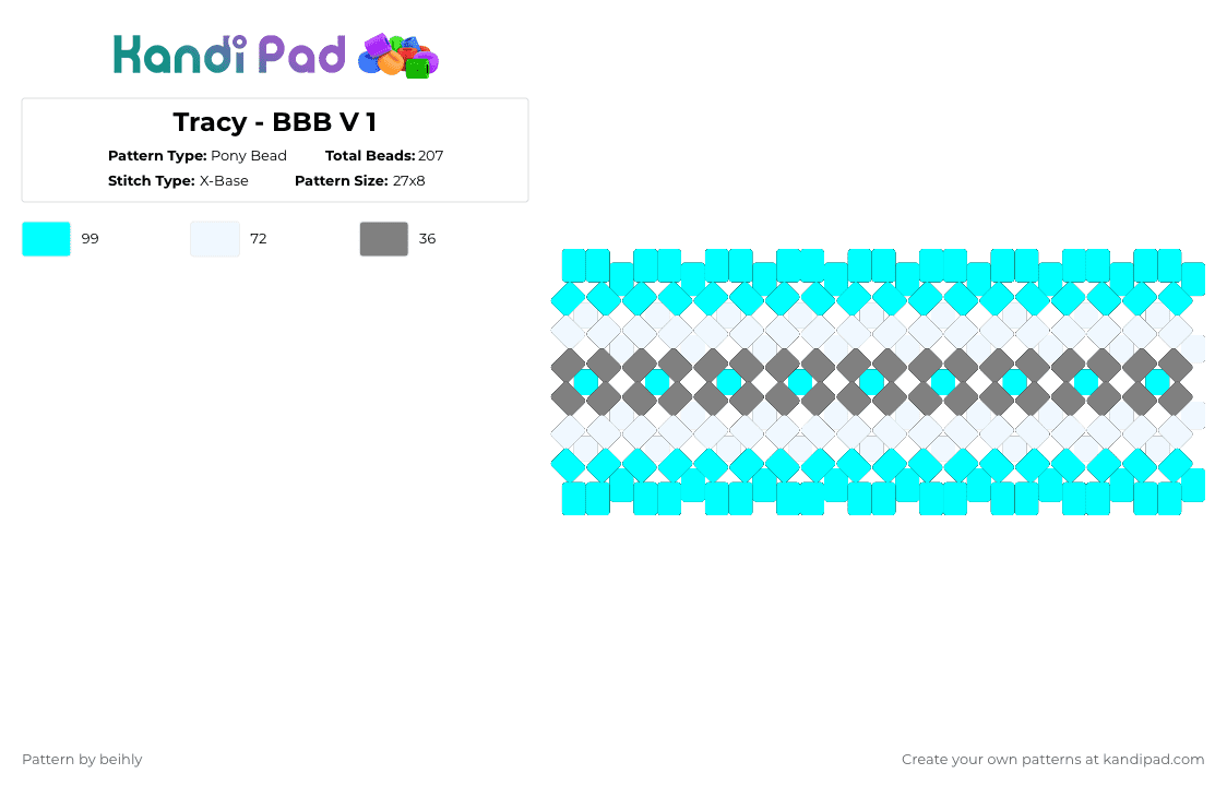 Tracy - BBB V 1 - Pony Bead Pattern by beihly on Kandi Pad - light blue,gray