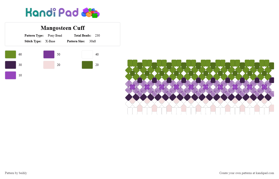 Mangosteen Cuff - Pony Bead Pattern by beihly on Kandi Pad - green, pink