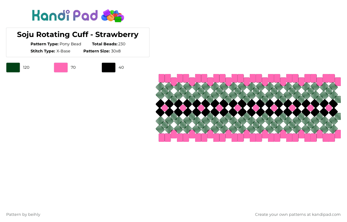 Soju Rotating Cuff - Strawberry - Pony Bead Pattern by beihly on Kandi Pad - black,pink