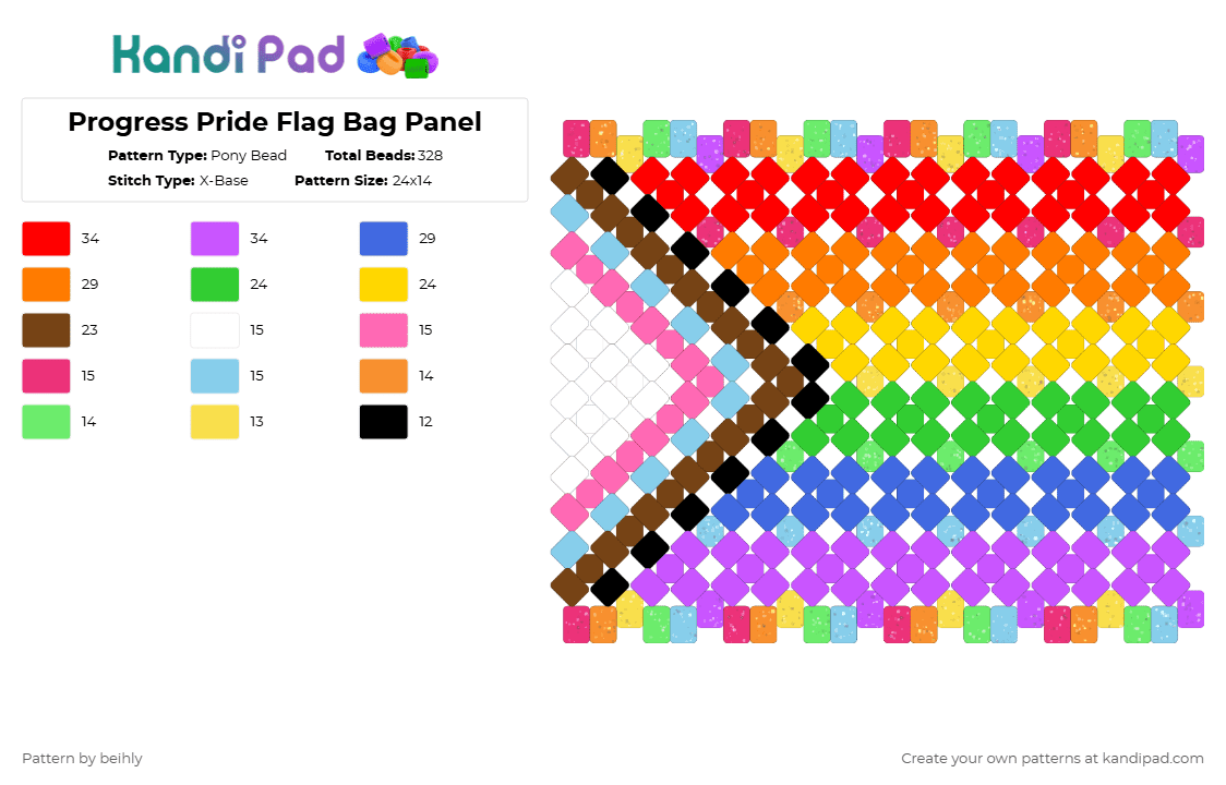 Progress Pride Flag Bag Panel - Pony Bead Pattern by beihly on Kandi Pad - pink,blue,orange,colorful