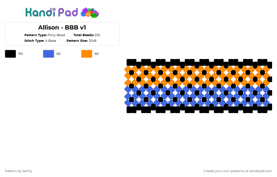 Allison - BBB v1 - Pony Bead Pattern by beihly on Kandi Pad - blue,orange