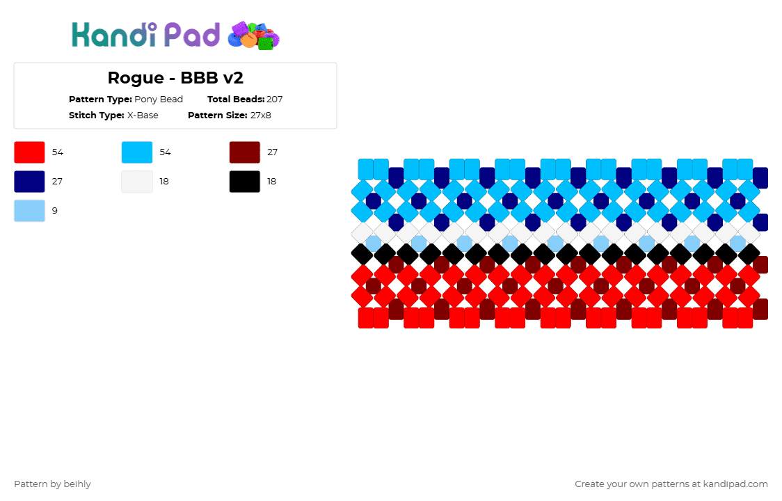 Rogue - BBB v2 - Pony Bead Pattern by beihly on Kandi Pad - red,light blue