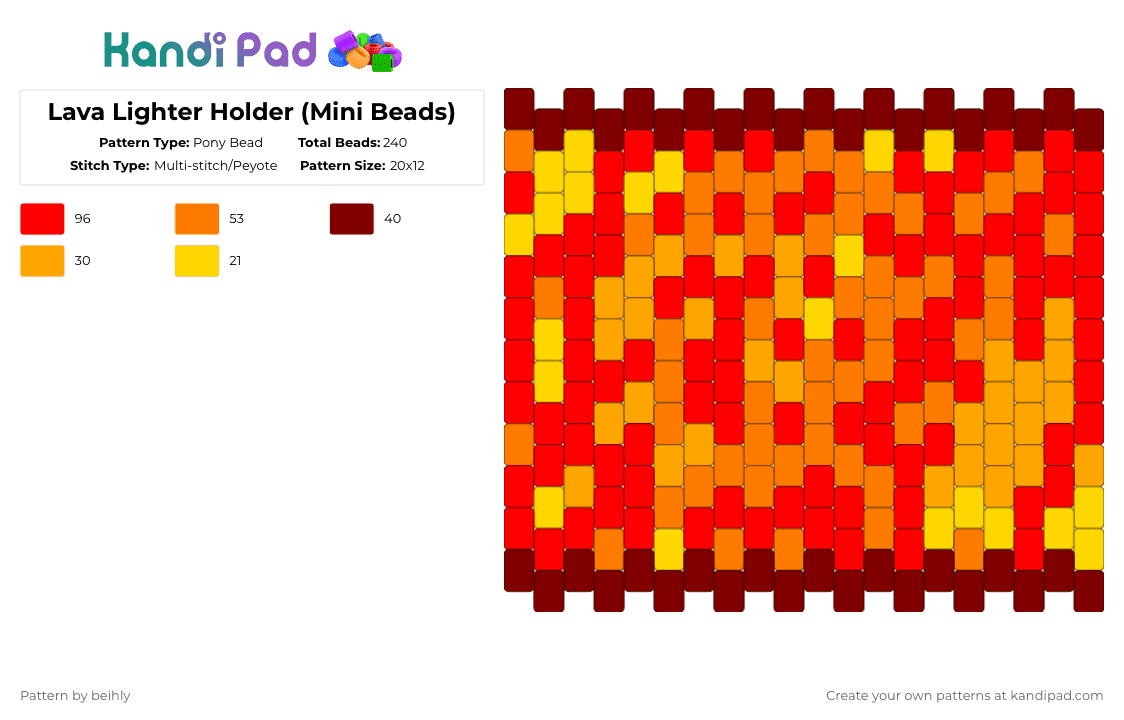 Lava Lighter Holder (Mini Beads) - Pony Bead Pattern by beihly on Kandi Pad - red,orange