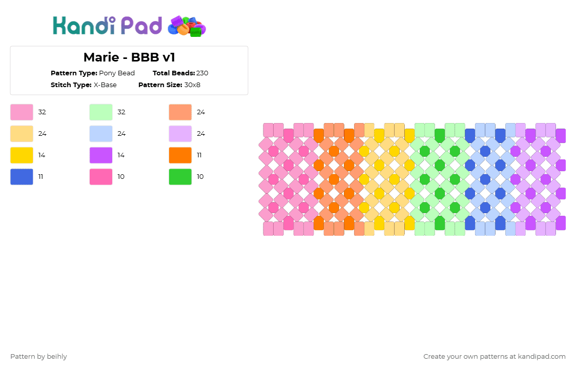 Marie - BBB v1 - Pony Bead Pattern by beihly on Kandi Pad - pink,orange,yellow,teal