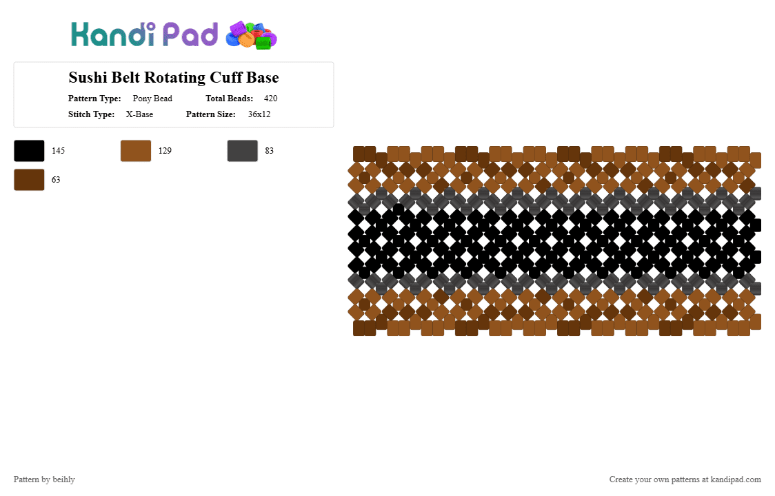 Sushi Belt Rotating Cuff Base - Pony Bead Pattern by beihly on Kandi Pad - brown, tan
