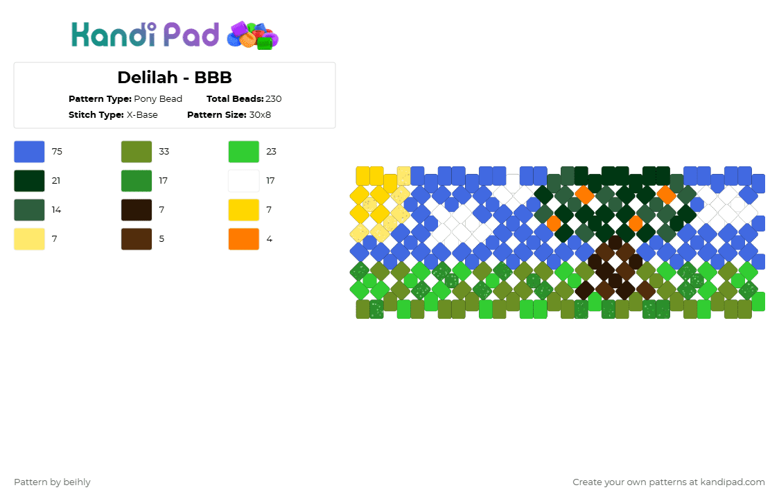 Delilah - BBB - Pony Bead Pattern by beihly on Kandi Pad - blue,green