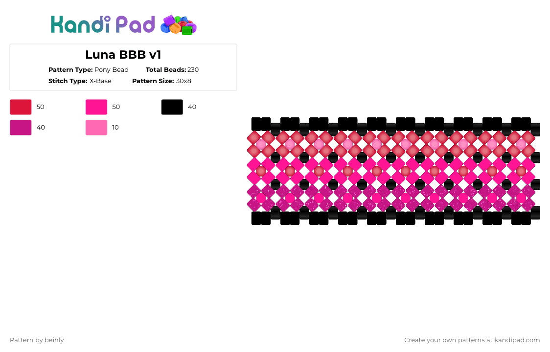 Luna BBB v1 - Pony Bead Pattern by beihly on Kandi Pad - red,pink