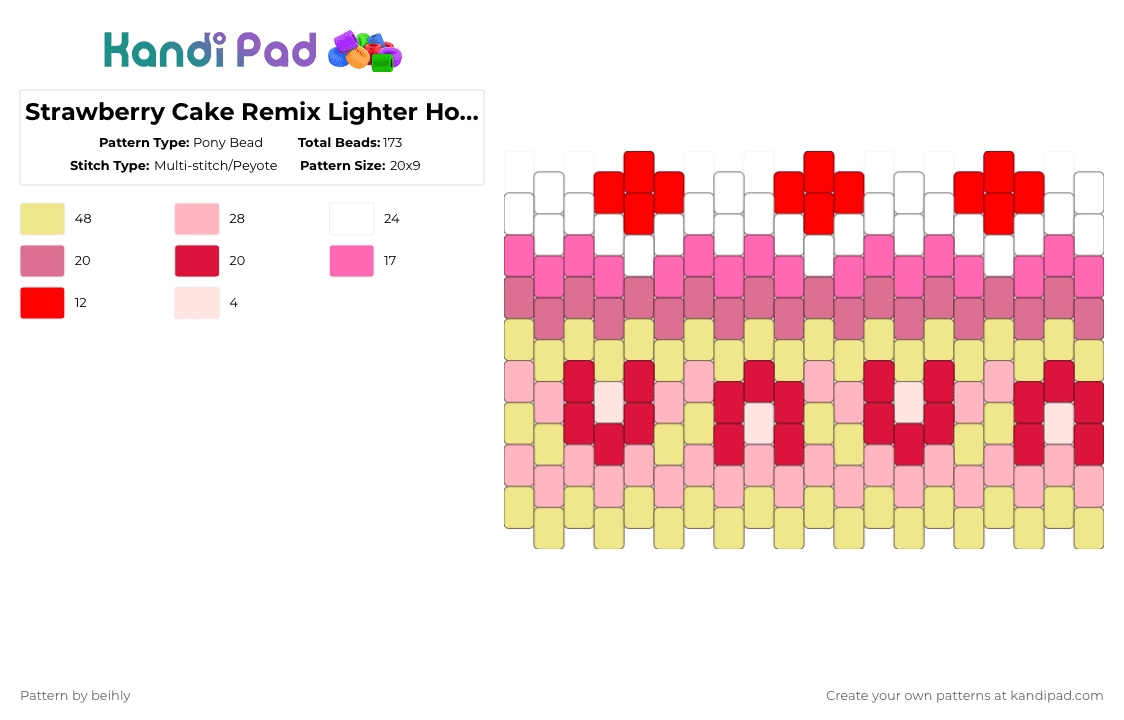 Strawberry Cake Remix Lighter Holder - Pony Bead Pattern by beihly on Kandi Pad - pink,yellow