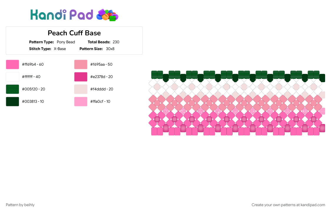 Peach Cuff Base - Pony Bead Pattern by beihly on Kandi Pad - pink