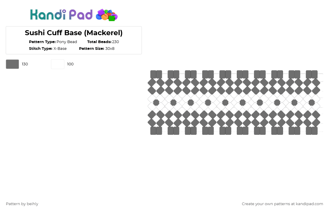 Sushi Cuff Base (Mackerel) - Pony Bead Pattern by beihly on Kandi Pad - gray,white