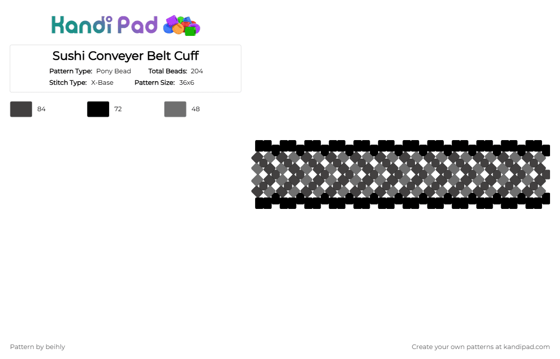Sushi Conveyer Belt Cuff - Pony Bead Pattern by beihly on Kandi Pad - black