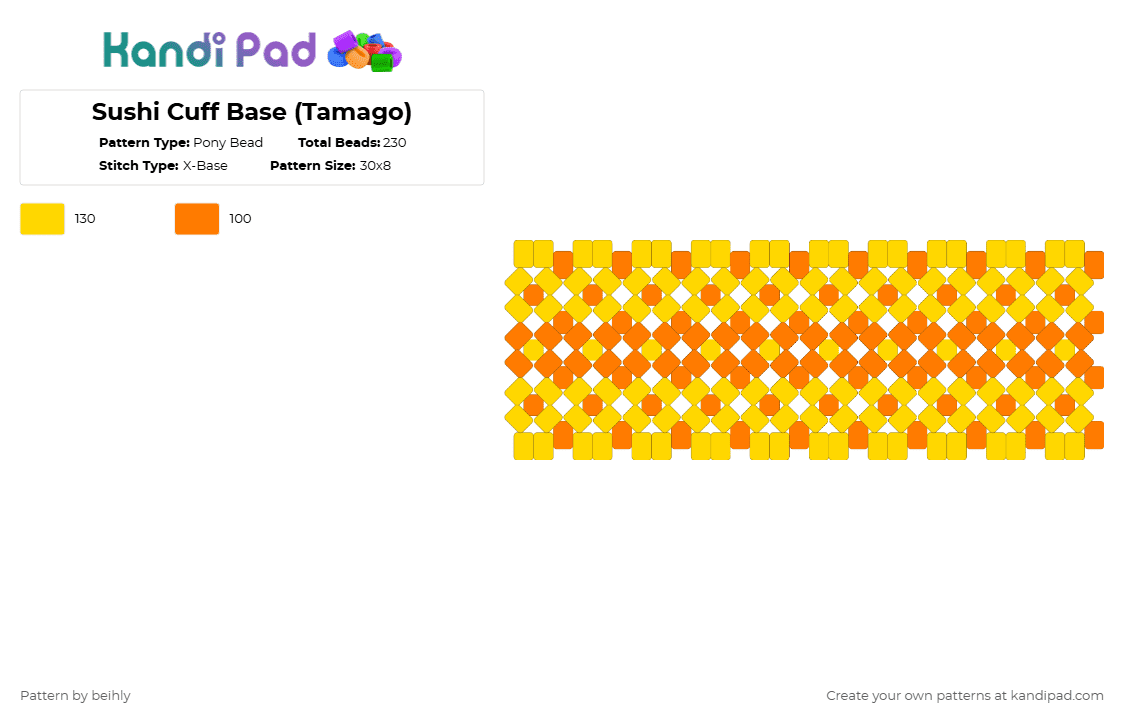 Sushi Cuff Base (Tamago) - Pony Bead Pattern by beihly on Kandi Pad - yellow,orange
