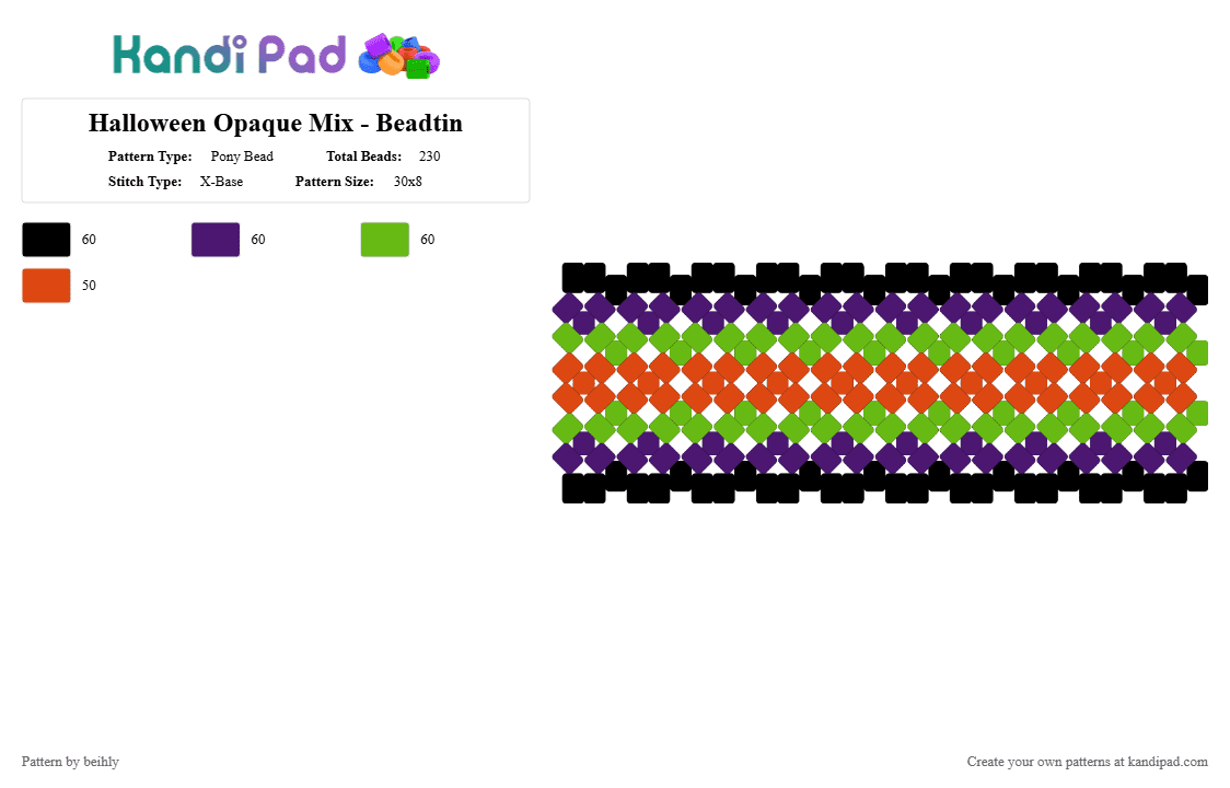 Halloween Opaque Mix - Beadtin - Pony Bead Pattern by beihly on Kandi Pad - green, purple