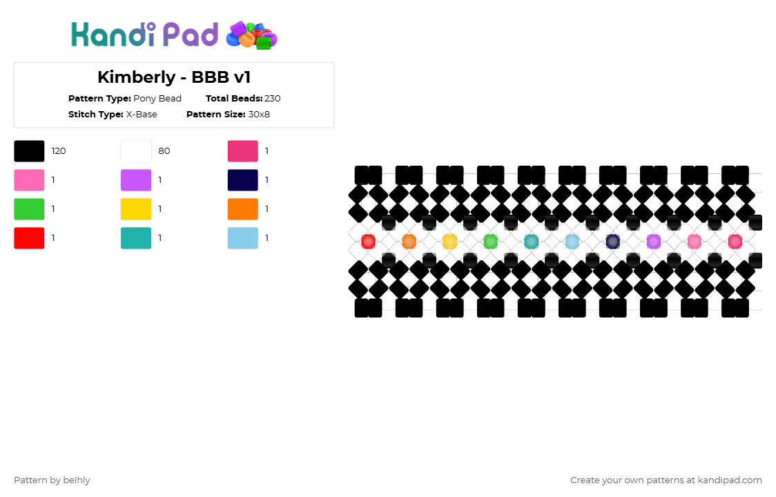 Kimberly - BBB v1 - Pony Bead Pattern by beihly on Kandi Pad - black,white,pink,purple