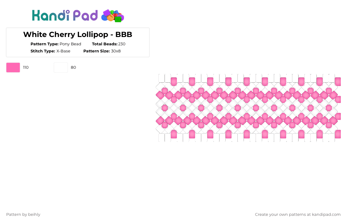 White Cherry Lollipop - BBB - Pony Bead Pattern by beihly on Kandi Pad - white,pink