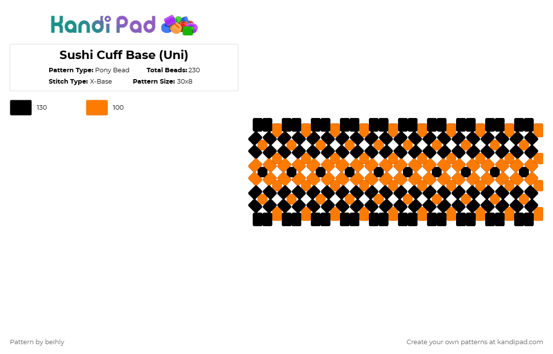 Sushi Cuff Base (Uni) - Pony Bead Pattern by beihly on Kandi Pad - black,orange