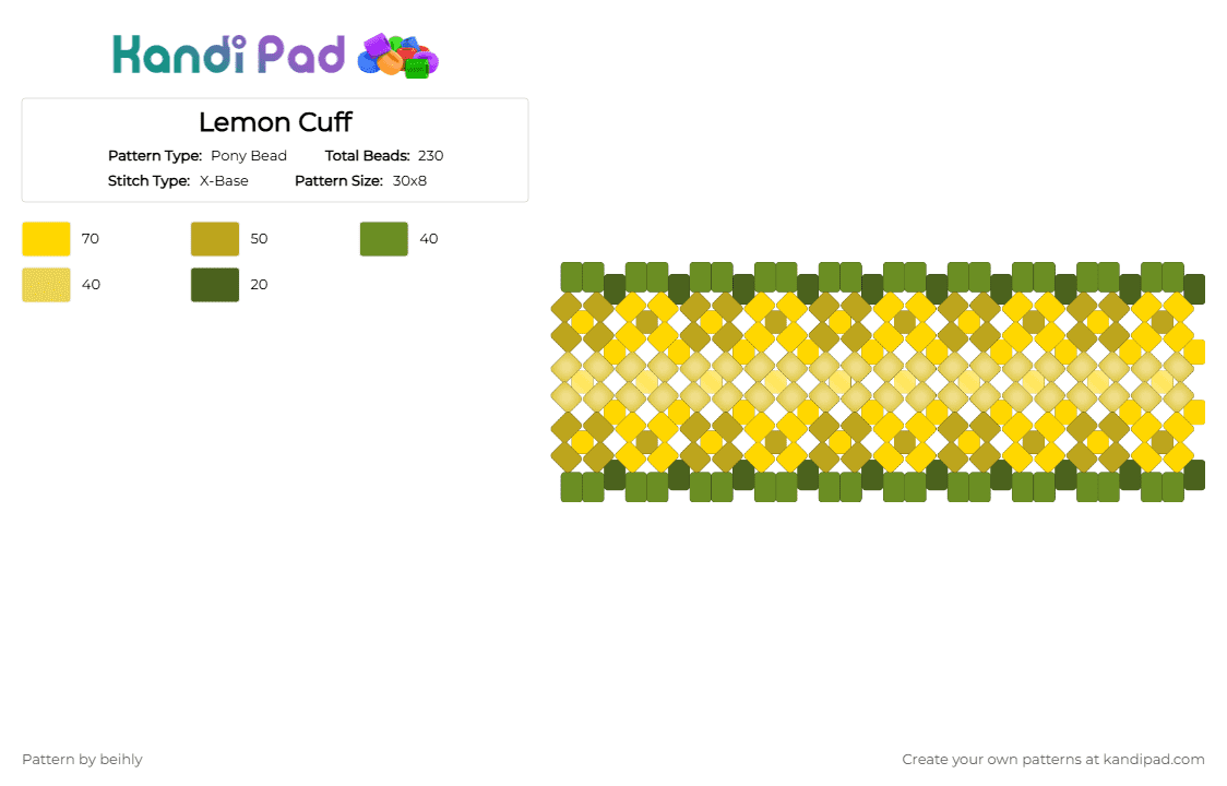 Lemon Cuff - Pony Bead Pattern by beihly on Kandi Pad - yellow