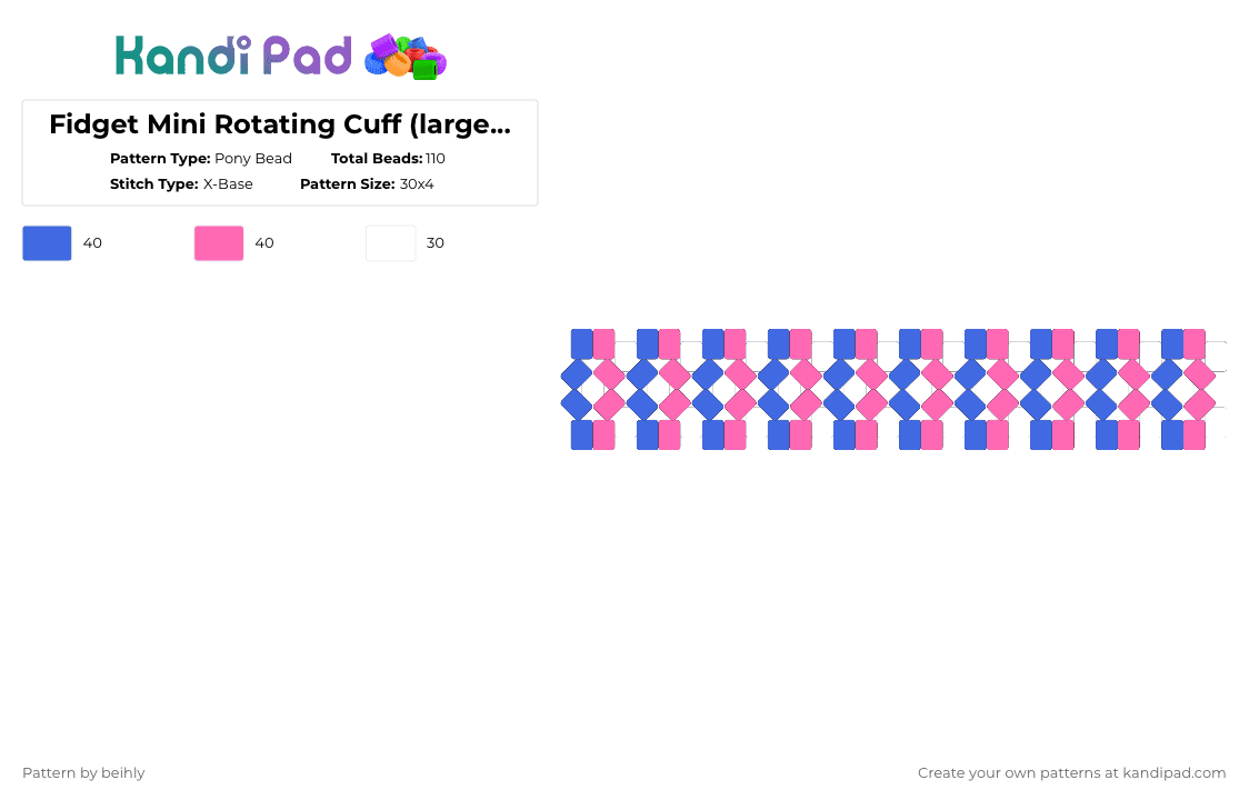 Fidget Mini Rotating Cuff (large/standard) - BBB - Pony Bead Pattern by beihly on Kandi Pad - blue,pink