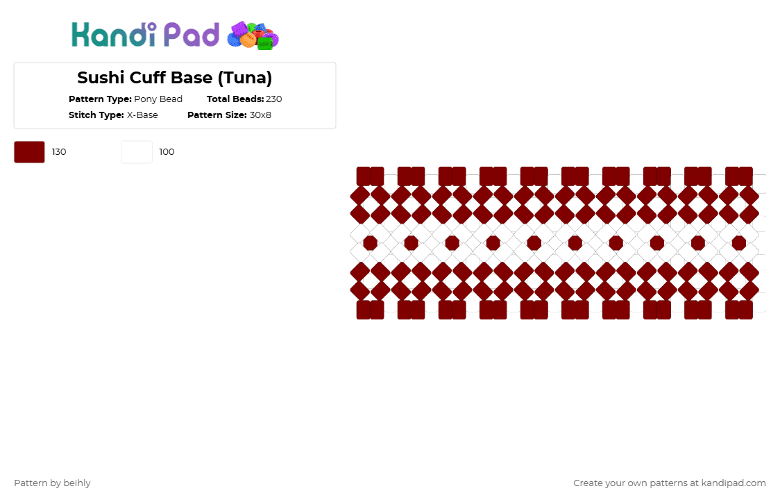 Sushi Cuff Base (Tuna) - Pony Bead Pattern by beihly on Kandi Pad - brown,white
